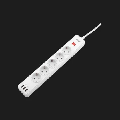 Сетевой фильтр 2E 5xТип F, 3x1.5mm кв, 16A, 3xUSB-A, 2m (White) в Луцке
