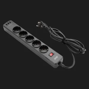 Мережевий фільтр 2E 5xТип F, 3x1.5mm кв, 16A, 3xUSB-A, 2m (Black) в Берегові