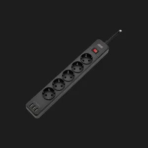 Мережевий фільтр 2E 5xТип F, 3x1.5mm кв, 16A, 3xUSB-A, 2m (Black) в Берегові