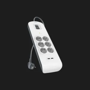 Мережевий фільтр Belkin 6хТип F, 3x1.5мм кв, 16А, 2xUSB-A 2.4A, з захистом від перенапруги,2м (White) в Берегові