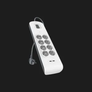 Мережевий фільтр Belkin 8хТип F, 3x1.5мм кв, 16А, 2xUSB-A 2.4A, з захистом від перенапруги,2м (White) в Берегові