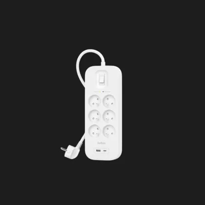Мережевий фільтр Belkin 6хТип F, 3x1.5мм кв, 16А, USB-A/USB-C 18Вт, з захистом від перенапруги, 2м (White) в Дніпрі