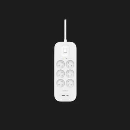 Мережевий фільтр Belkin 6хТип F, 3x1.5мм кв, 16А, USB-A/USB-C 18Вт, з захистом від перенапруги, 2м (White) в Дніпрі