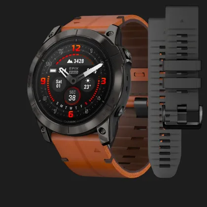 Garmin Epix Pro (Gen 2) Sapphire 51mm Carbon Gray DLC Titanium with Brown Leather Band в Сумах