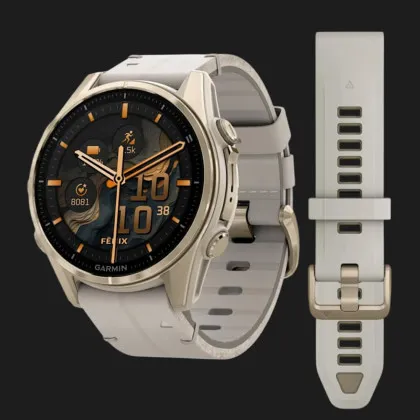 Garmin Fenix 8 43mm AMOLED Sapphire Soft Gold with Limestone Leather Band