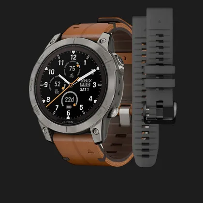 Garmin Fenix 7 Pro Sapphire Solar Titanium with Chestnut Leather Band в Бродах