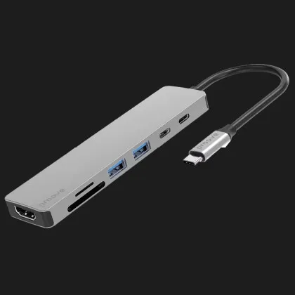 Адаптер Proove Iron Link 7 in 1 (2*Type-C + 2*USB3.0 + HDMI + SD/TF) (Silver)