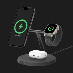 Безпровідна зарядка Belkin 3в1 Wireless Charging Stand with Qi2 15W (Black) в Олександрії
