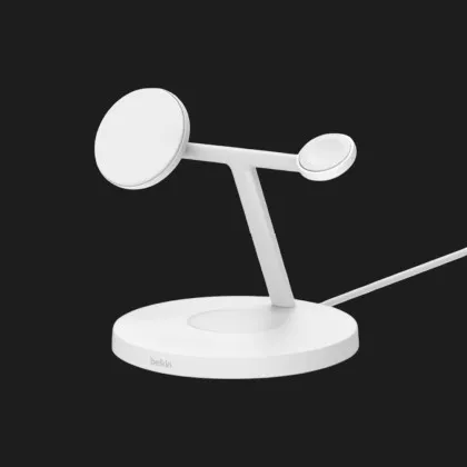 Безпровідна зарядка Belkin 3в1 Wireless Charging Stand with Qi2 15W (White)