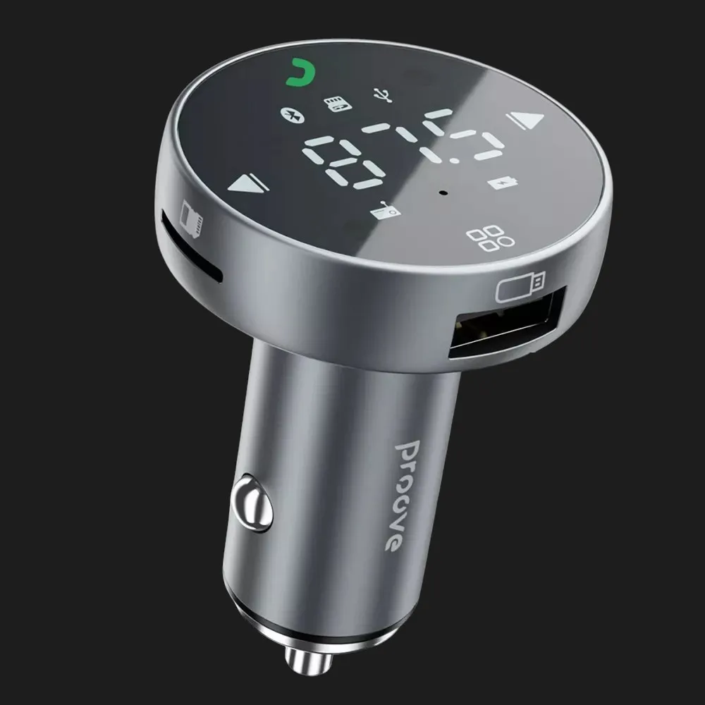 АЗП Proove FM Launcher Sound Sync 30W (PD+QC3.0) Type-C+USB (Gray)