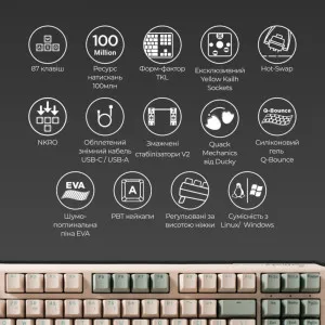 Клавіатура ігрова Ducky One 3 TKL Cherry MX Brown (Matcha Cream) (UA)