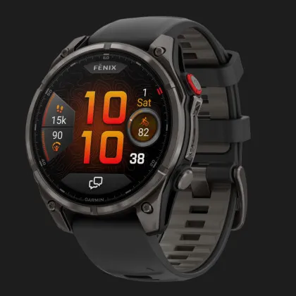 Garmin Fenix 8 Pro 47mm AMOLED Sapphire Carbon Gray DLC Titanium with Black/Pebble Gray Silicone Band