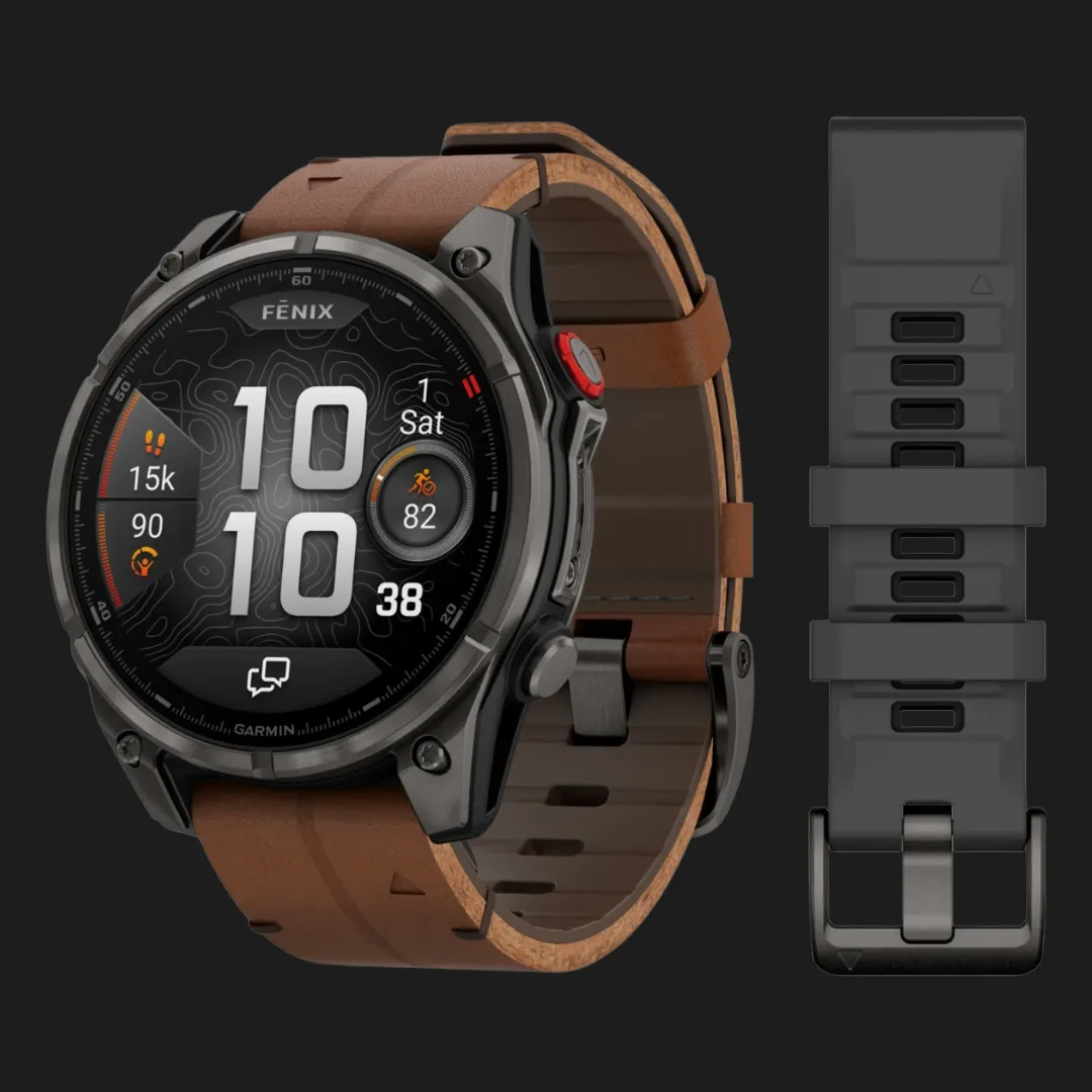 Garmin Fenix 8 Pro 47mm AMOLED Sapphire Carbon Gray DLC titanium with Chestnut Leather Band