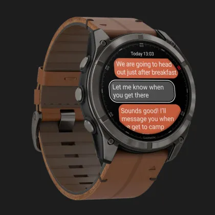 Garmin Fenix 8 Pro 51mm AMOLED Sapphire Carbon Gray DLC Titanium with Chestnut Leather Band