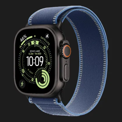 Apple Watch Ultra 3 GPS + LTE, 49mm Black Titanium Case with Blue/Bright Blue Trail Loop - S/M