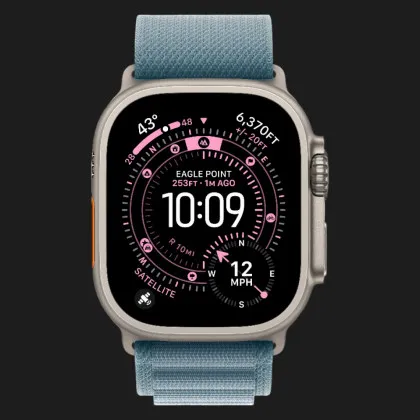 Apple Watch Ultra 3 GPS + LTE, 49mm Natural Titanium Case with Light Blue Alpine Loop - Medium (MEWM4)