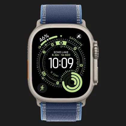 Apple Watch Ultra 3 GPS + LTE, 49mm Natural Titanium Case with Blue/Bright Blue Trail Loop - S/M (MEWR4)