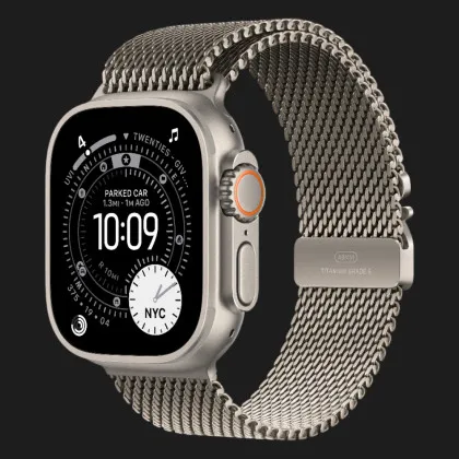 Apple Watch Ultra 3 GPS + LTE, 49mm Natural Titanium Case with Natural Titanium Milanese Loop - Medium (MEWY4)