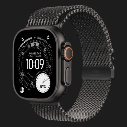 Apple Watch Ultra 3 GPS + LTE, 49mm Black Titanium Case with Black Titanium Milanese Loop - Medium (MF1Q4)