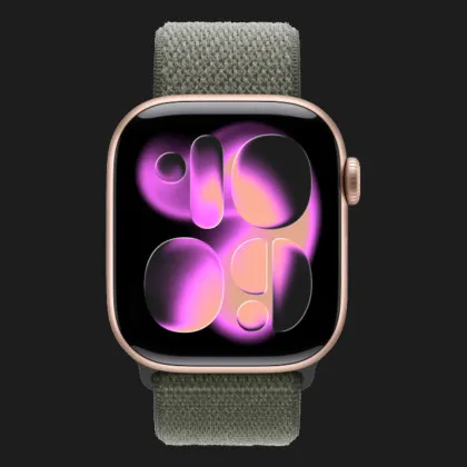 Apple Watch Series 11 GPS, 42mm Rose Gold Aluminum Case with Forest Sport Loop