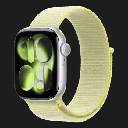 Apple Watch Series 11 GPS, 42mm Silver Aluminum Case with Neon Yellow Sport Loop (Ultra)