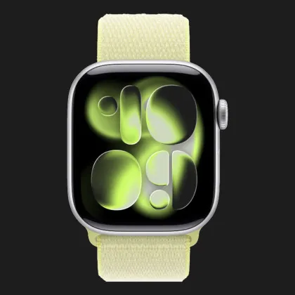 Apple Watch Series 11 GPS, 42mm Silver Aluminum Case with Neon Yellow Sport Loop (Ultra)