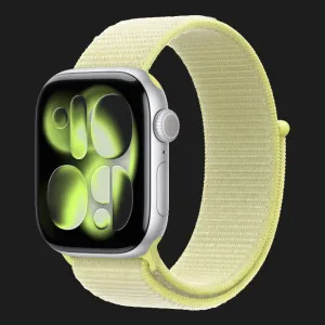 Apple Watch Series 11 GPS, 46mm Silver Aluminum Case with Neon Yellow Sport Loop (Ultra)