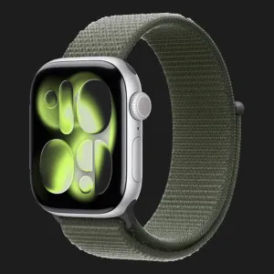 Apple Watch Series 11 GPS, 46mm Silver Aluminum Case with Forest Sport Loop (Ultra)