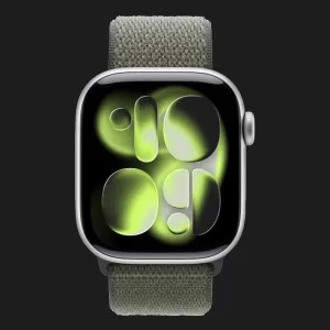 Apple Watch Series 11 GPS, 46mm Silver Aluminum Case with Forest Sport Loop (Ultra)