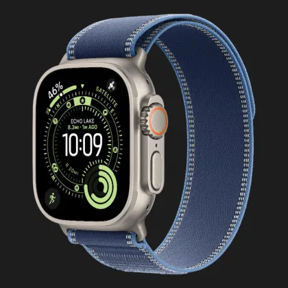 Apple Watch Ultra 3 GPS + LTE, 49mm Natural Titanium Case with Blue/Bright Blue Trail Loop - M/L (MEWU4)