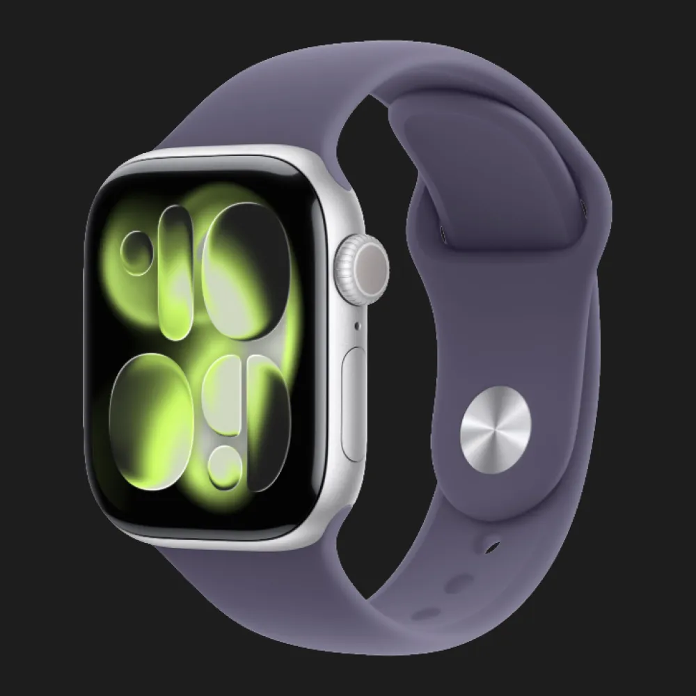 Apple Watch Series 11 GPS, 46mm Silver Aluminum Case with Purple Fog Sport Band (M/L) (MEVA4)