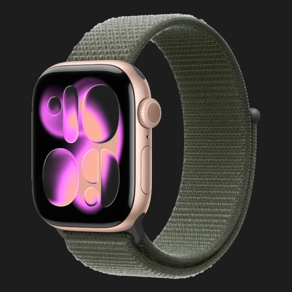 Apple Watch Series 11 GPS, 46mm Rose Gold Aluminum Case with Forest Sport Loop (Ultra)