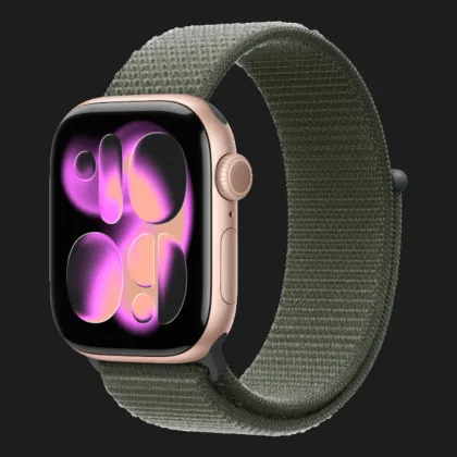 Apple Watch Series 11 GPS, 46mm Rose Gold Aluminum Case with Forest Sport Loop