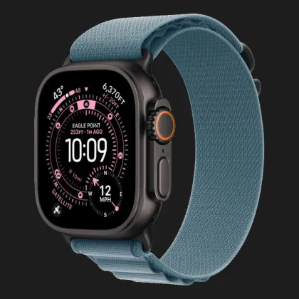 Apple Watch Ultra 3 GPS + LTE, 49mm Black Titanium Case with Light Blue Alpine Loop - Medium