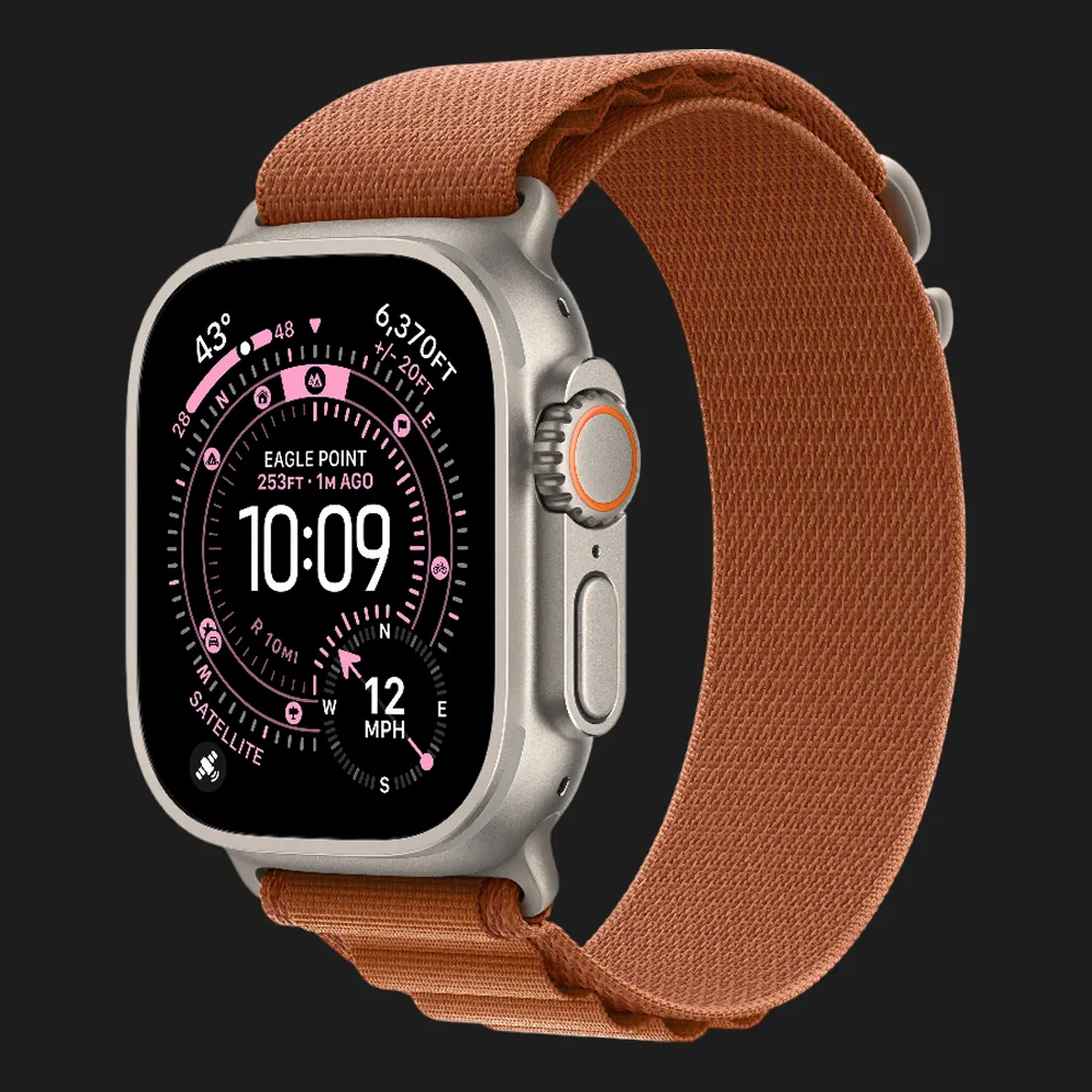 Apple Watch Ultra 3 GPS + LTE, 49mm Natural Titanium Case with Black Alpine Loop - Large