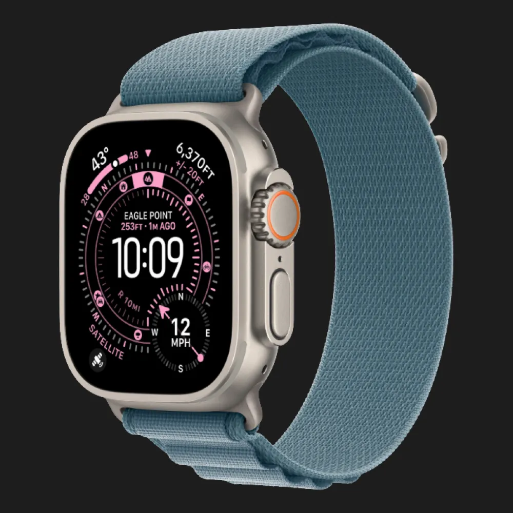 Apple Watch Ultra 3 GPS + LTE, 49mm Natural Titanium Case with Light Blue Alpine Loop - Medium (MEWM4)
