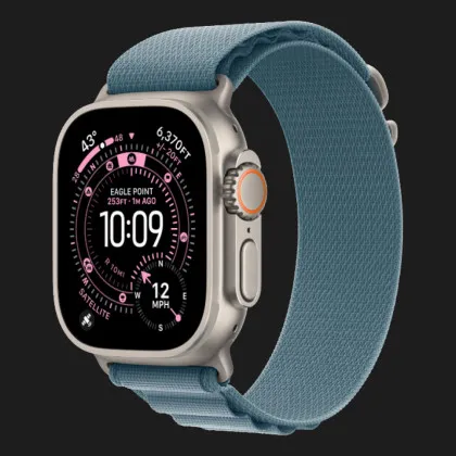 Apple Watch Ultra 3 GPS + LTE, 49mm Natural Titanium Case with Light Blue Alpine Loop - Large (MEWP4)