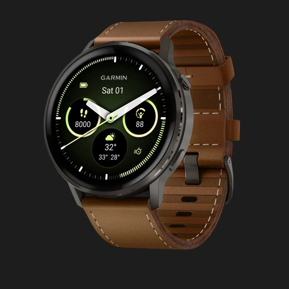 Garmin Venu 4 45mm Slate with Black Silicone Band and Brown Leather Band
