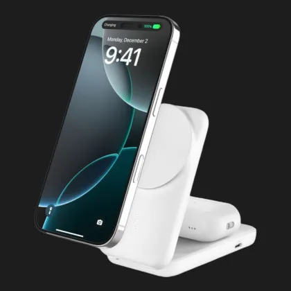 Безпровідна зарядка Belkin 2в1 UltraCharge Foldable Magnetic Charging 25Вт (White)