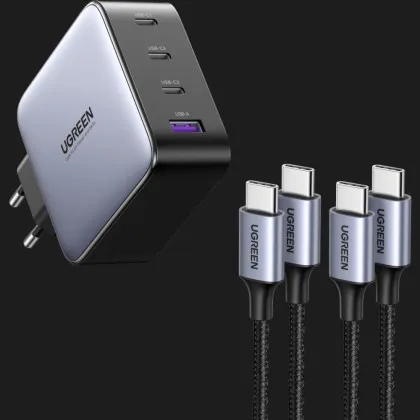 Блок питания UGREEN CD226 100W USB-A+3xUSB-C GaN Tech Fast Charger with Cable (Gray)
