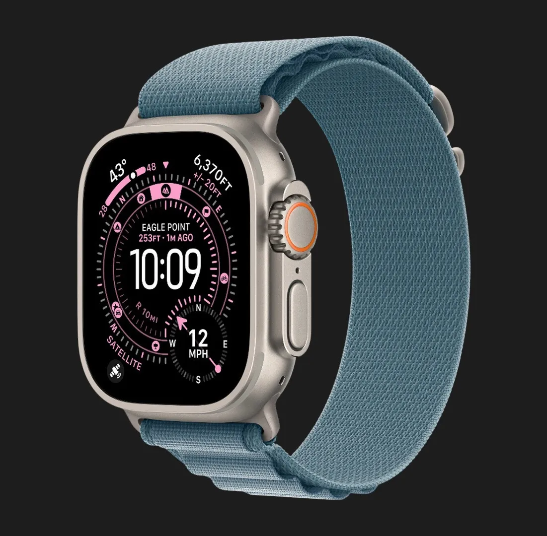 Ремінець Apple Alpine Loop для Apple Watch 49/46/45/44 mm (Light Blue) (Natural Titanium) (L)