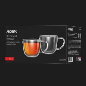 Набор чашек с ручками и двойной стенкой Ardesto 350 мл 2 шт. (AR2635BWN) в Кропивницком