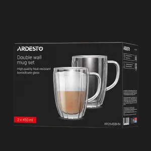 Набор чашек с ручками и двойной стенкой Ardesto 450 мл 2 шт. (AR2645BHN) в Кропивницком