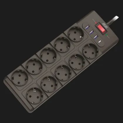Сетевой фильтр 10xТипF, 16A, 3xUSB-A, 1xUSB-C, 3m (Black)