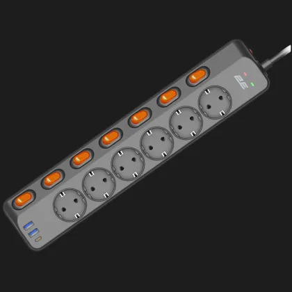 Сетевой фильтр 2E 6xТипF, 16A, 2xUSB-A, 1x USB-C, 3m (Black)