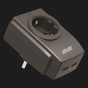 Адаптер мережевий фільтр 2E 1xТипF, 16A, 2*USB-A (Black) в Берегові