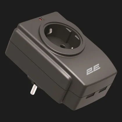 Адаптер сетевой фильтр 2E 1xТипF, 16A, 2*USB-A (Black)