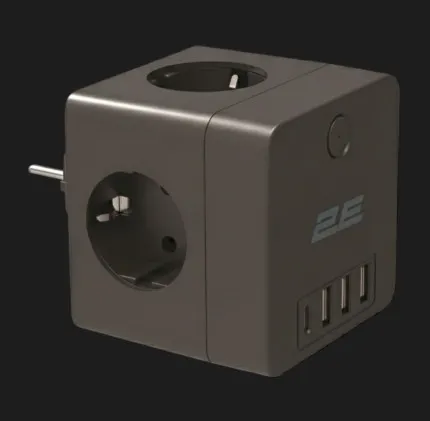 Адаптер сетевой фильтр 2E 3xТипF, 16A, 2xUSB-A, 1x USB-C (Black)