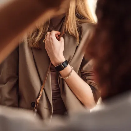 Ремінець Whoop LeatherLuxe Band для Whoop MG (Black with Titanium) (Size L) в Ковелі