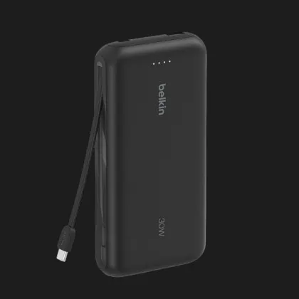 Зарядний пристрій Power Bank Belkin 20000мАh, 30Вт, вбудований кабель USB-C (Black)